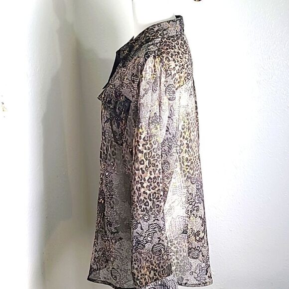 Lane Bryant Sheer Buttondown Top, Leopard Print, Gold Metallic, Size 14/16 - Picture 5 of 7